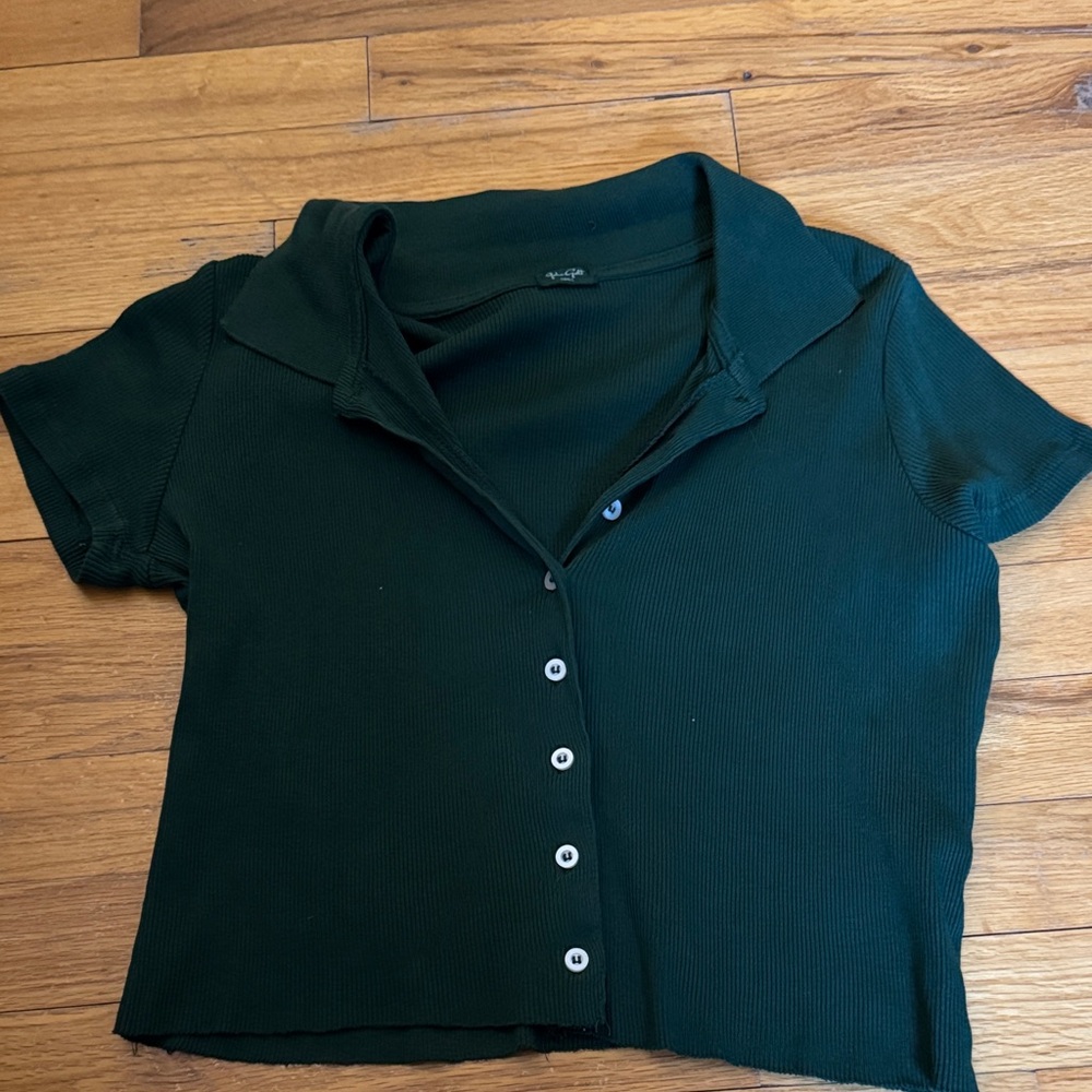Green button up collared brandy t shirt